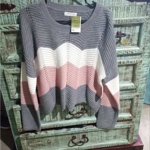 Gray white pink sweater